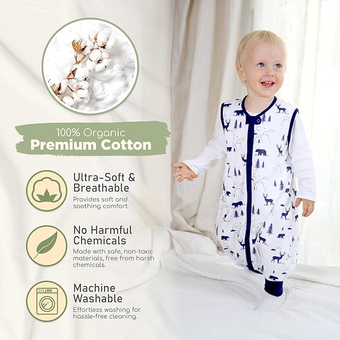 Mama Cheetah Toddler Sleep Sack with Feet, 0.5 TOG Organic Cotton Baby Sleeping Bag with Legs, Baby Wearable Blankets for Walkers w/ 2-Way Zipper, Baby Sleep Sack for Girls & Boys, Early Walker 3-4 T
