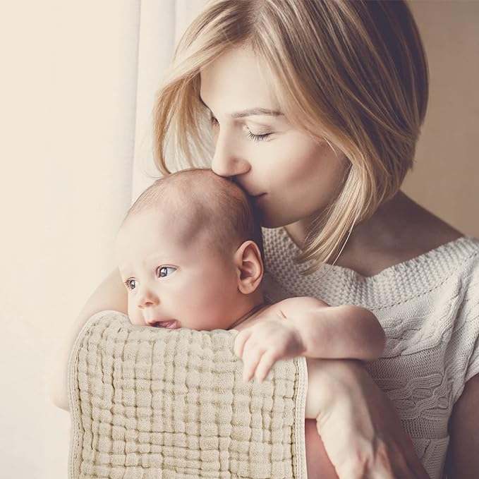 Looxii Muslin Burp Cloths 100% Cotton Muslin Cloths 12 Pack Large 20''x10'' Extra Soft and Absorbent Baby Burping Cloth for Boys and Girls (Apricot+DarkGreen)