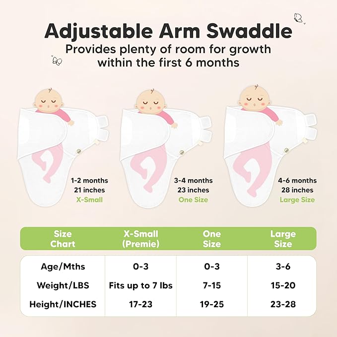 3-Pack Organic Swaddles for Newborns, Baby Sleep Sacks 0-3 Months - Baby Swaddle Wrap, Newborn Wearable Blanket, Infant Sleep Sack for Girls, Boys, Soft & Snug, Large Hook & Loop Closure (Granite)