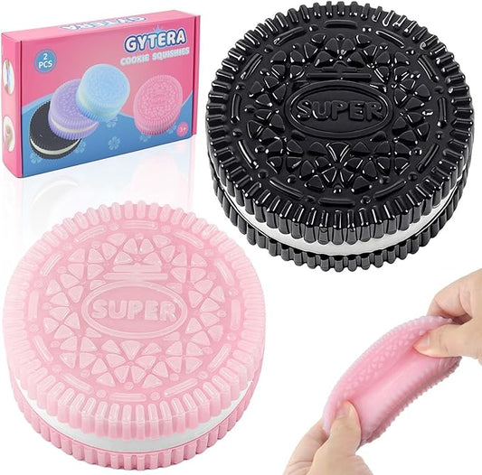 Sticky Cookie Squishies Fidget Toys Adults, Squeeze Toys Sensory Toys for Kids with Autism, Stress Balls for Adults Fidgets Birthday Gifts Party Favors for Kids(2 Pack Pink Black)