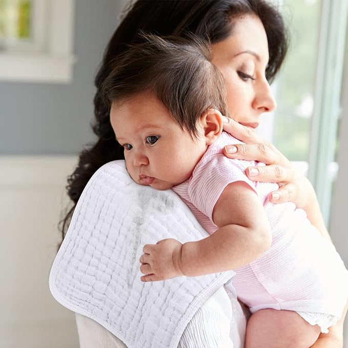 Looxii Muslin Burp Cloths Baby Girl 6 Pack - 20" x 10" - Ultra Soft & Absorbent, 6-Layer 100% Cotton for Spit Up & Drool- Gentle Baby Burping Cloth, Newborn Essentials Shower Gift Girl, White