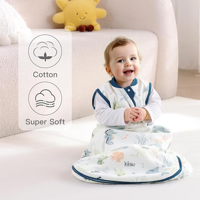 1.0 Tog 2.5 Tog Baby Sleep Sack, 100% Cotton Baby Sleeping Bag 3-24M, 2-Way Zipper Baby Wearable Blanket
