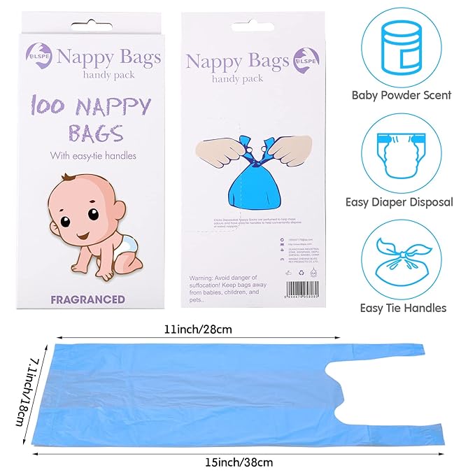 1600 Count Baby Disposable Diaper Bags Scented Diaper Sacks with Tie Handle Disposal Trash Sacks Baby Poop Waste Bag Refill(Blue)