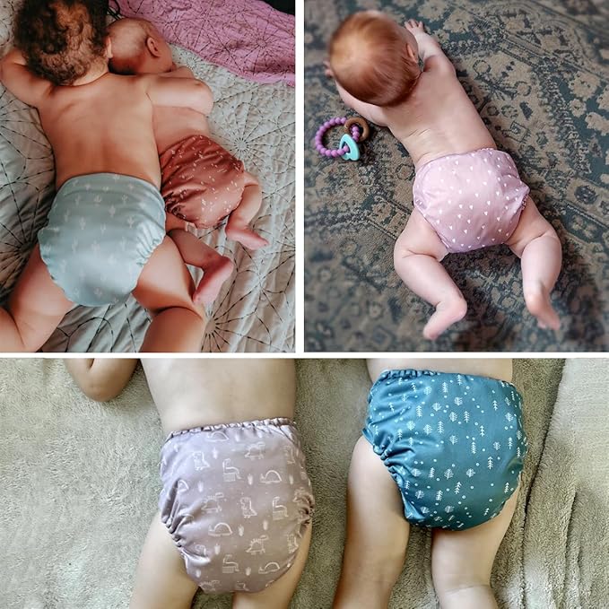 Mama Koala 3.0 Pocket Cloth Diapers for Babies with Suede Cloth Lining, 6 Pack with 6 4-Layer Natural Diaper Inserts - Reusable and Washable Pocket Diapers (Simply Neutral)