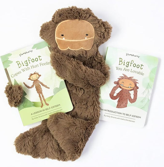 Slumberkins Bigfoot Snuggler & 2 Board Books Complete Set Bundle | Soft Plush Toy for Ages 0+ | Enhances Self-Esteem & Positive Relationships (Bigfoot Snuggler Plush + 2 Board Books)