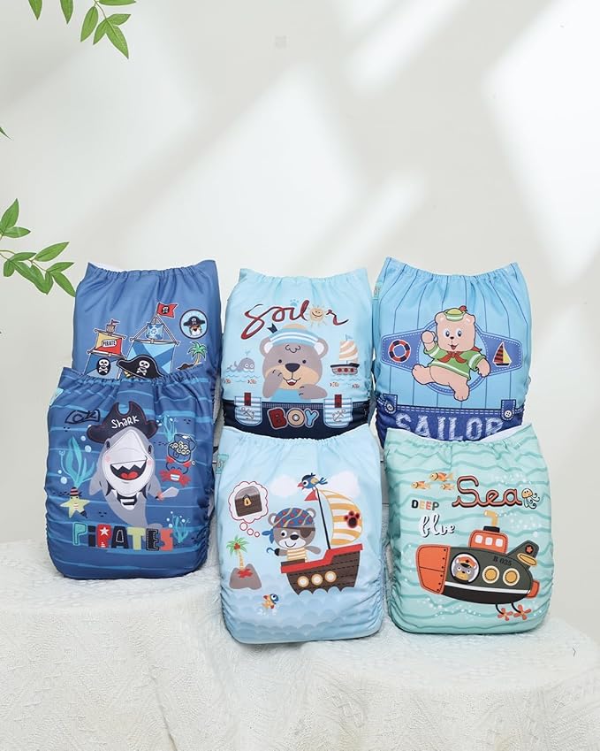 ALVABABY Baby Cloth Diapers 6 Pack with 12 Inserts Cloth Diaper Covers Adjustable Washable Reusable for Baby Girls and Boys 6DM133A