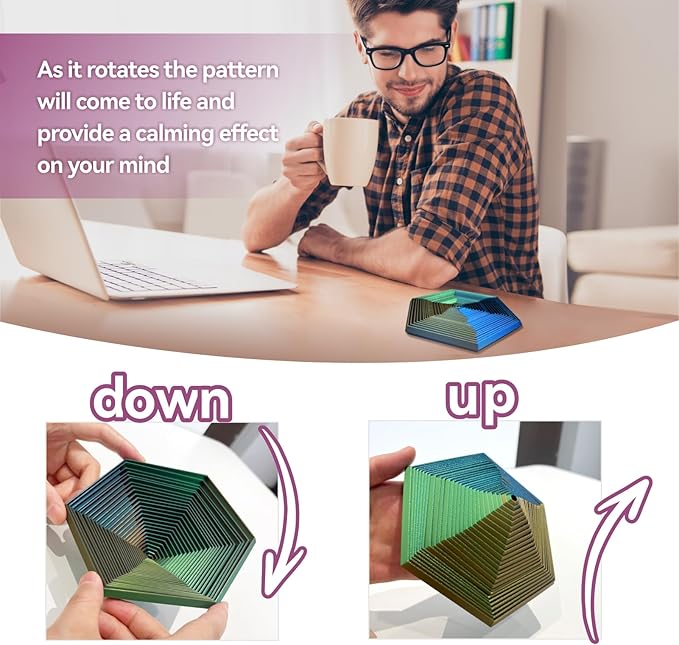 Fractal Fidget Hexagon-3D Printed Hexagon Fidget Toy, Infinity Cube Sensory Toys for Adults, Desk Spinning Toy, Hexagon Spiral Visual Fingertip Toys for Stress Anxiety (5.75in) (Yellow-Green-Blue)