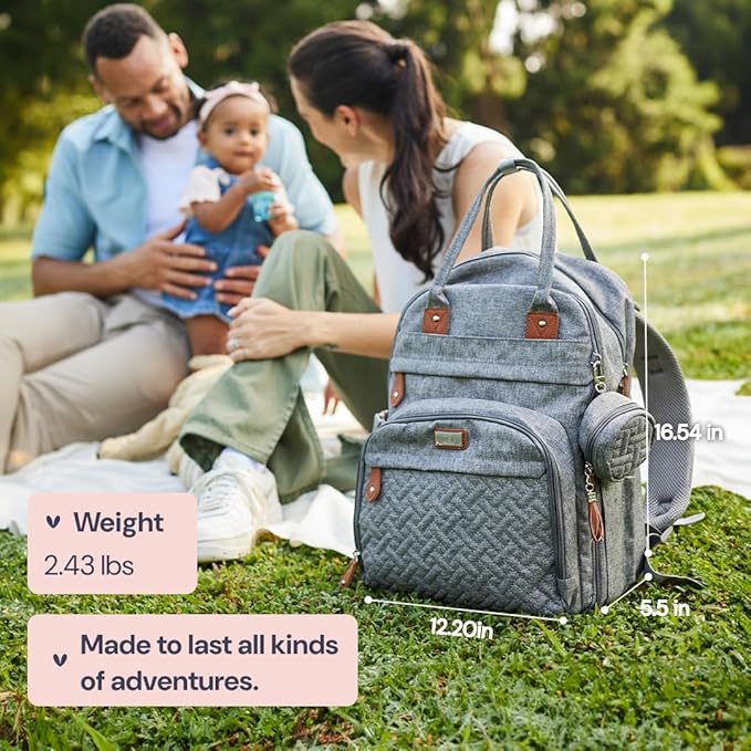 BabbleRoo Diaper Bag Backpack - Baby Essentials Travel Tote - Multi Function Water Resistant Diaper Bag, Travel Essentials Baby Bag with Changing Pad, Stroller Straps & Pacifier Case - Grey Swirls