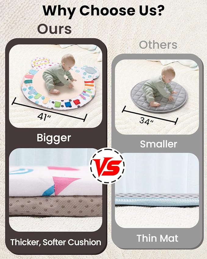 Baby Play Gym, Thickened and Non Slip Activity Mat, 5 Developmental Zones Tummy Time Mat with 5 Detachable Sensory Toys for Motor Skills, Baby Essentials Shower Gift Box(Bear)