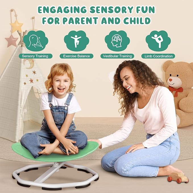 Sensory Swivel Chairs for Kids, Spinning Chair for Autistic Kids, Sit and Spin Sensory Toys, Training Body Coordination, Autism ADHD Chairs Indoor Outdoor Play Equipment (Green)