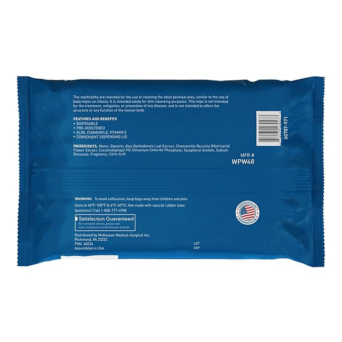 McKesson Washcloth Wipes for Adults, Scented (3 Pack, 144 Washcloths) Disposable Wash Cloths for Body - No-Rinse Formula with Snap Lid - Good for Incontinence and Elderly - 48 Wipes Per Pack