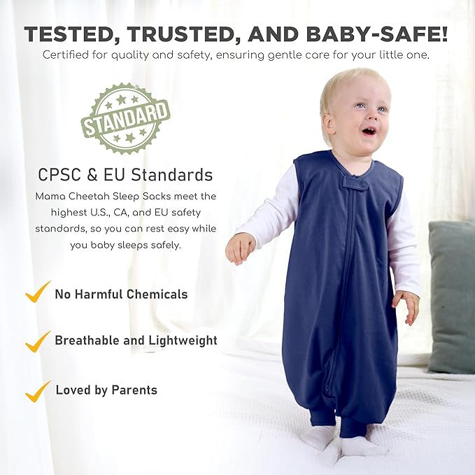 Mama Cheetah Toddler Sleep Sack with Feet, 0.5 TOG Organic Cotton Baby Sleeping Bag with Legs, Baby Wearable Blankets for Walkers w/ 2-Way Zipper, Baby Sleep Sack for Girls & Boys, Early Walker 3-4 T