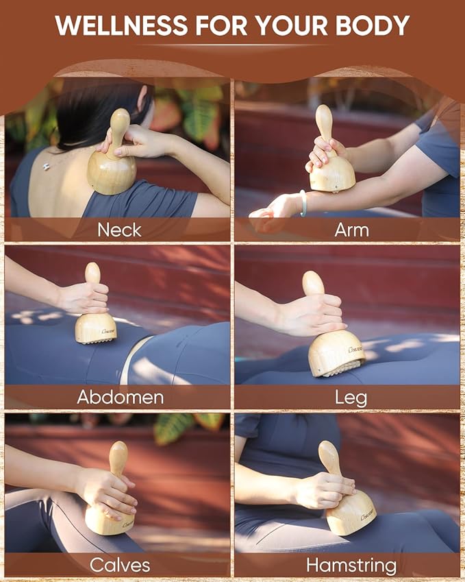 ONUEMP Wooden Therapy Cup with Roller, Wood Therapy Massage Tools, Maderoterapia Kit Colombiana, Fascia Roller for Body Shaping, Lymphatic Drainage, Cellulite Remover, Muscle Relief