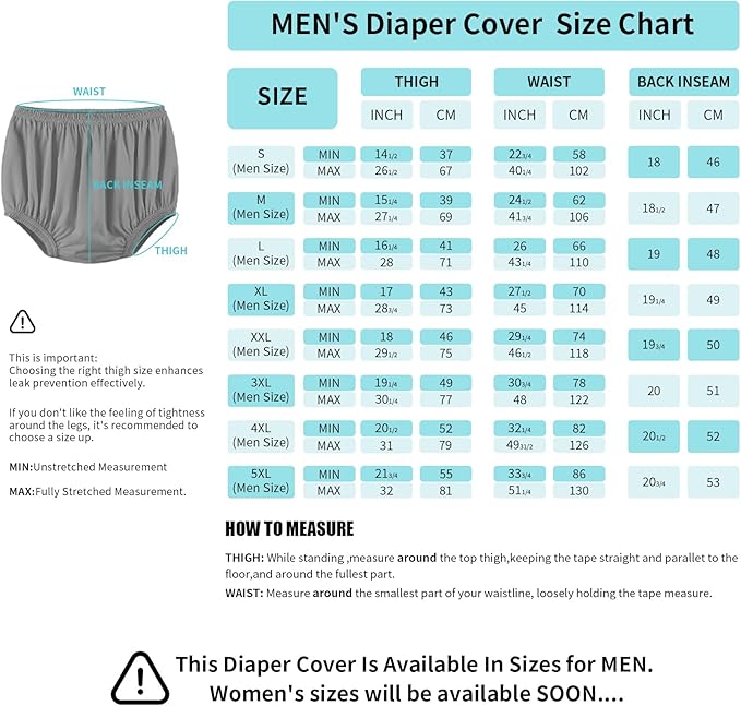 Adult Diaper Cover for Incontinence Noiseless Leak-Protection Underwear Plastic Pants Over Diapers Waterproof Rubber Pants (Gray, XL(Men Size))