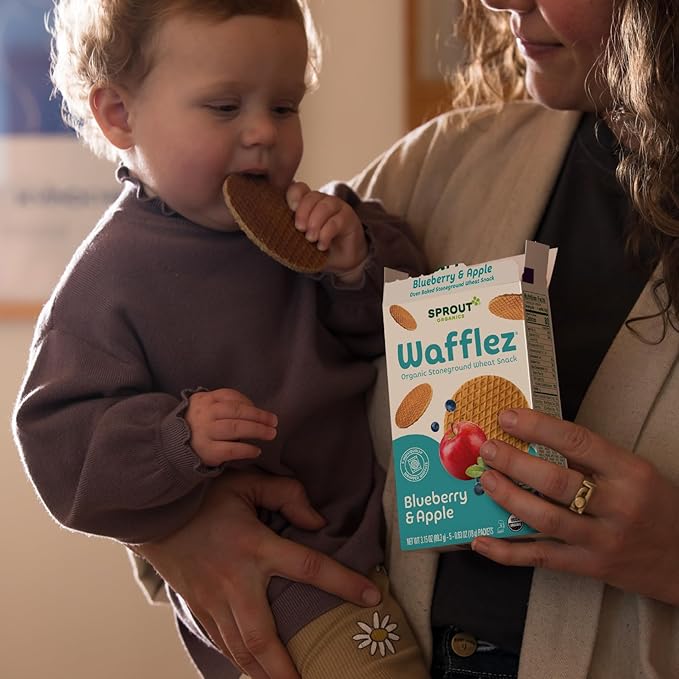 Sprout Organic Baby Food, Stage 4 Toddler Snacks, Blueberry Apple Wafflez, Single Serve Waffles 5 Count(Pack of 10)