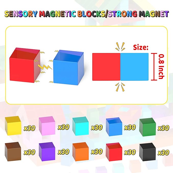 300PCS Magnetic Blocks Set, STEM Montessori Magnetic Building Toys for Toddlers – Sensory Learning Toys, Birthday for Kids Aged 3-8 (300pcs)