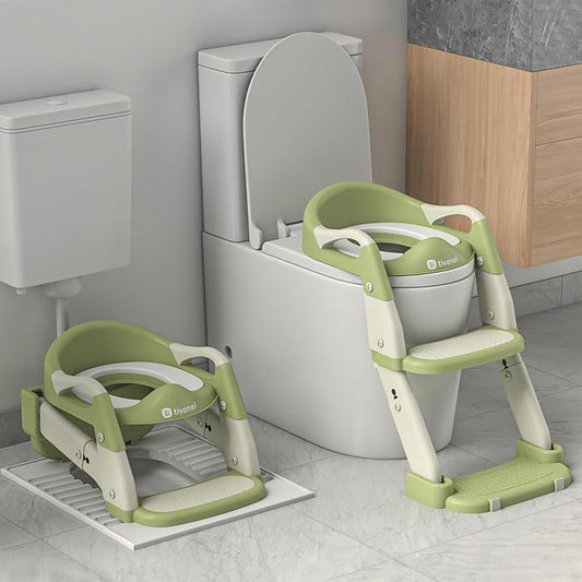 3-in-1 Toddler Potty Training Toilet Seat with Ladder | Foldable Toilet Potty Training Seat with Step Stool Ladder | 5-Level Adjustable Height | Soft Cushion, Splash Guard & Anti Slip Pad
