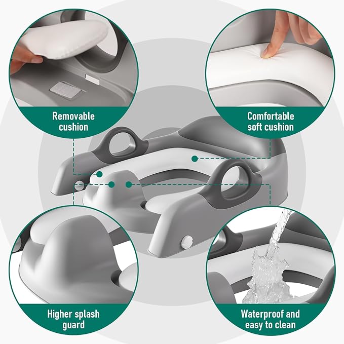 Potty Training Seat with Step Stool Ladder for Kids and Toddler,Wiifo Sturdy Potty Ladder with Soft Padded Cushion for Toddler Boys and Girls(Light Grey) 2025 New Version