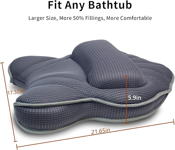 Extra Thick Large Bath Pillow with Neck,Back,Head Support for Bathtub, Spa, Soaking Gray(21''x17'')