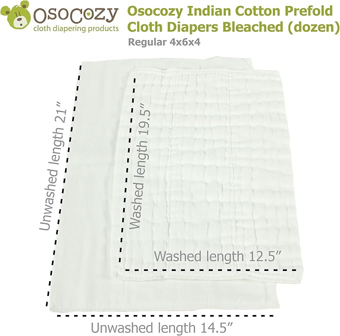 OsoCozy Prefold Cloth Diapers (1 Doz) - Soft, Absorbent, Durable - 100% Cotton