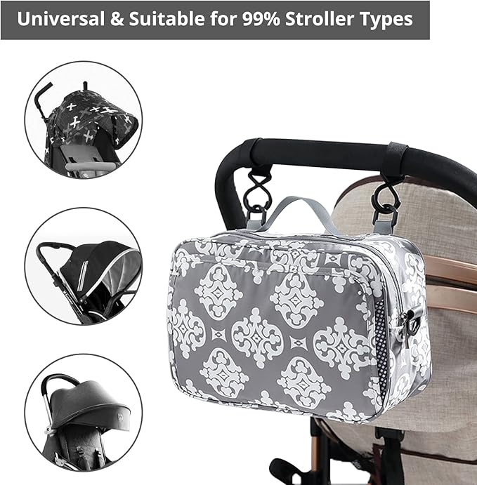 Diaper Bag Baby Stroller Bag Caddy Organizer for Baby Storage On the Go with Muti Pockets, Non-Slip Stroller Hooks and Adjustable Strap