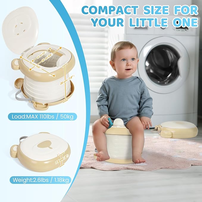 Orzbow Portable Travel Potty Seat for Toddlers with Splash Guard, Foldable Potty Training Toilet for Boys & Girls, On The Go Kids Car Potty, Includes Free Travel Bag and Disposable Potty Liners, Khaki