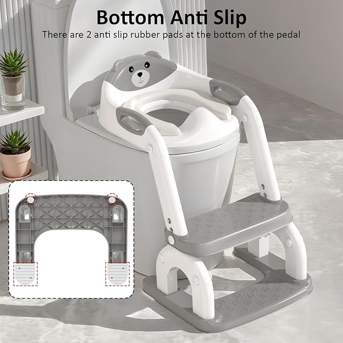 DEEKI Potty Training Seat Upgrade 2 in 1 Toddler Training Toilet Chair Potty Seat with Step Stool Ladder for Baby Kids Boys Girls(Grey)