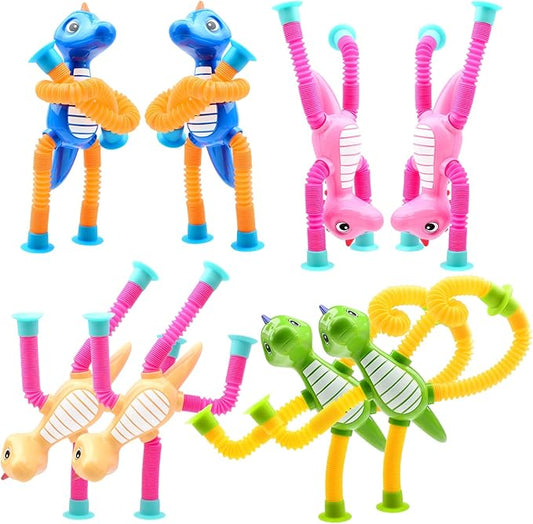 8Pcs Telescopic Suction Cup Dinosaur Toys,Sensory Toys for Kids 3-5 5-7,Toddler Toy,Fidget Toy,Toddler Travel Essential for Airplane,Pop Tubes, Christmas Stocking for Kids Boys Girls B