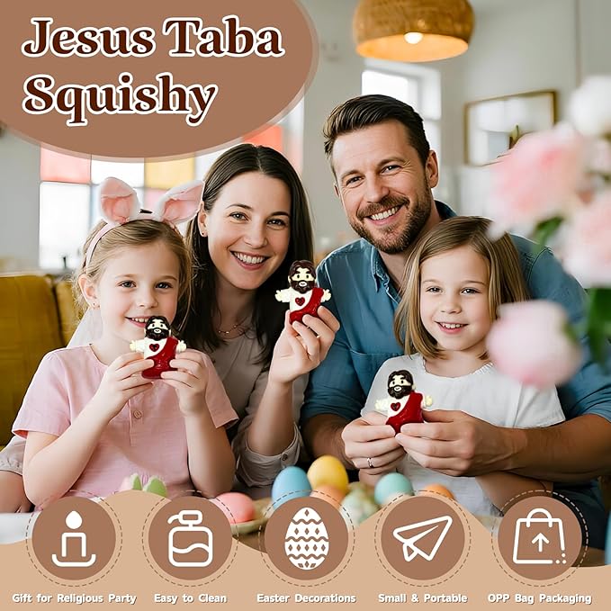 Taba Squishy, Ultra-Soft Jesus Squeeze Toys for Kids Adults, Fidget Sensory Stress Relief Squishies Toys, Food-Grade Silicone Cute Anxiety Relief Party Favors Gifts for Girls & Boys
