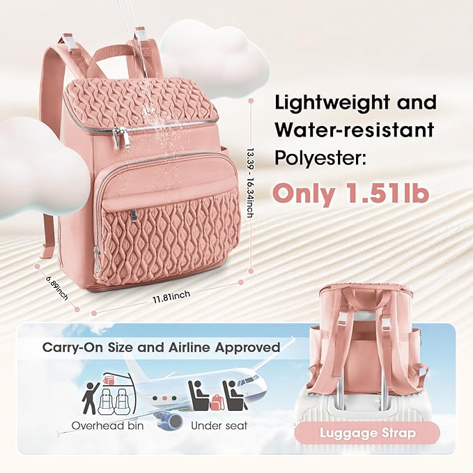 Diaper Bag Backpack, Large Baby Bag for Girl Boy, Travel Diaper Backpack with Insulated Pocket, Cute Diaper Bag Stroller Straps, Baby Shower & Registry Gift for Mom Dad Pink