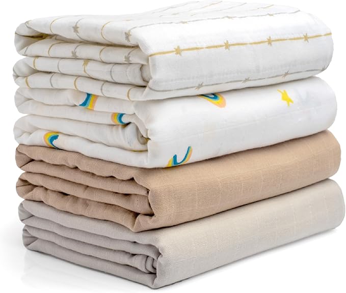 Salt Earth GOTS Certified 100% Organic Cotton 2-Layered Swaddle Baby Blanket, 4 Pack, 47"x47" Receiving Blankets for Swaddling, Wrap for Boy & Girl, Newborn Baby Essentials, Registry(Solids & Rainbow)