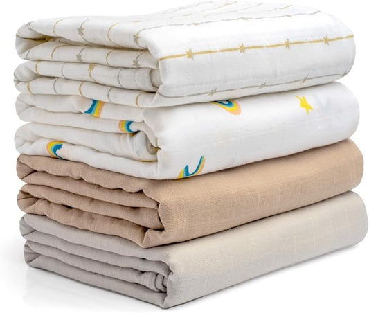 Salt Earth GOTS Certified 100% Organic Cotton 2-Layered Swaddle Baby Blanket, 4 Pack, 47"x47" Receiving Blankets for Swaddling, Wrap for Boy & Girl, Newborn Baby Essentials, Registry(Solids & Rainbow)