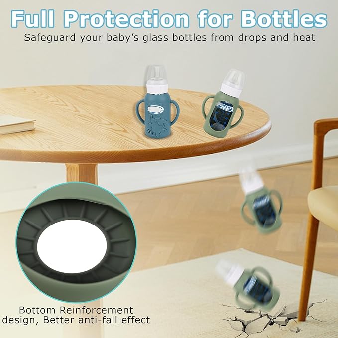 Straw Cup Conversion Kit with Silicone Sleeves for Dr. Brown's Narrow Glass Baby Bottle 4oz,Anti Breakage Baby Bottles Replacement Kit with Handle and Soft Straw Top,6m+,Set of 4