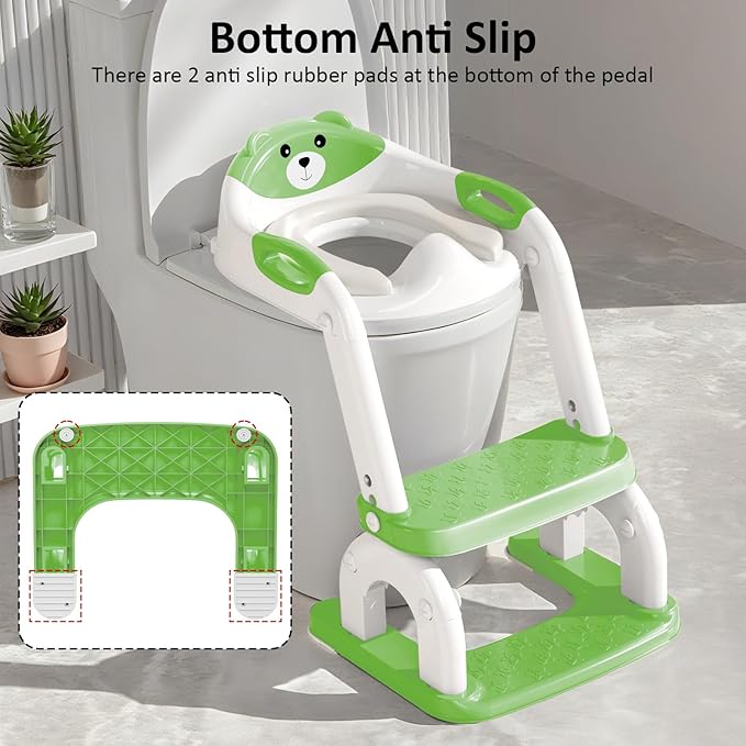 DEEKI Potty Training Seat Upgrade 2 in 1 Toddler Training Toilet Chair Potty Seat with Step Stool Ladder for Baby Kids Boys Girls(Green)