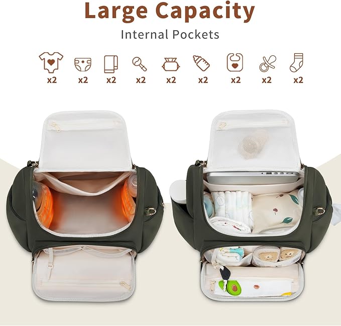 CEI-CEI Neoprene Diaper Bag Backpack Stylish Baby Maternity Bags Travel Tote for Mom with Insulated Pockets, Changing Pad, Stowable Shoulder Strap