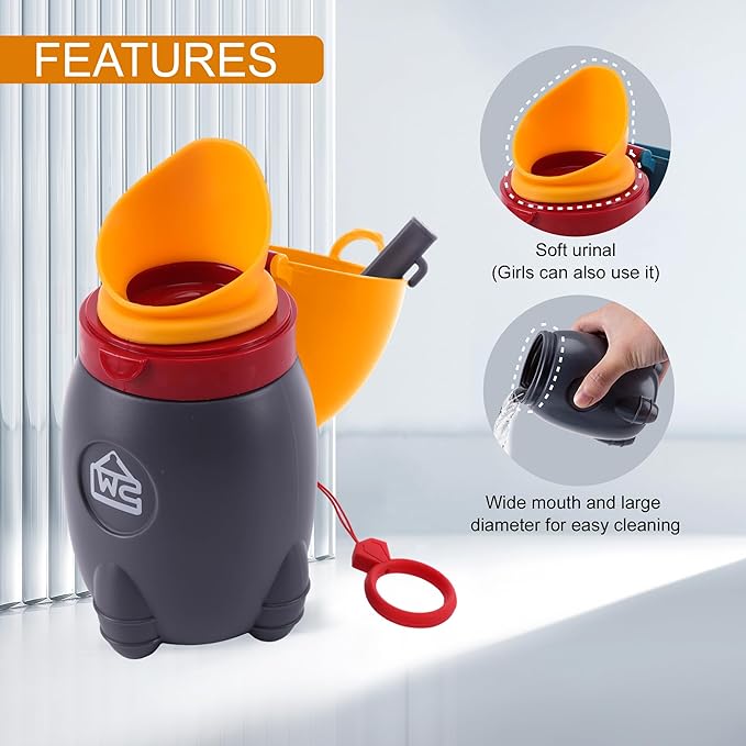 2025 Upgraded Travel Urinal for Kids,Rocket Toys Portable Emergency Urinal for Toddler,Light and Easy to Carry,Suitable for Car,Travel,Camping and Children's Urinal Potty Training(Vitality Orange)