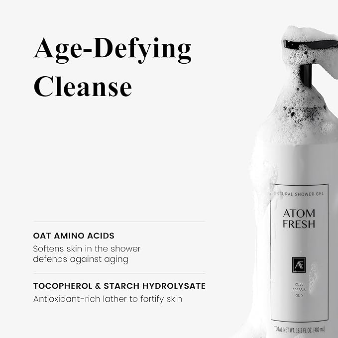Atom Fresh Sulfate Free Body Wash for Sensitive Skin, Rose Fressia Oud Scented Natural Body Shower - Moisturizing Shower Gel & Gentle Cleanser for Women's Body Care, 16.2 oz Luxury Beauty Products