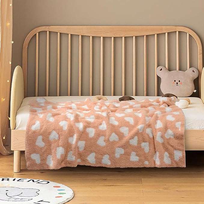 JOOJA Ultra Soft Baby Blanket Coral Pink Heart Swaddle & Receiving Blanket 30x40 Inch Cozy Breathable Knitted Toddler Blanket for Newborns, Infants, and Kids