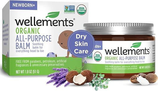 Wellements Organic All Purpose Balm for Babies and Kids (1.8 Fl Oz) | Gentle and Soothing All Over Baby Ointment* for Dry, Chafed and Sensitive Skin | Free from Petroleum, Parabens and Fragrances