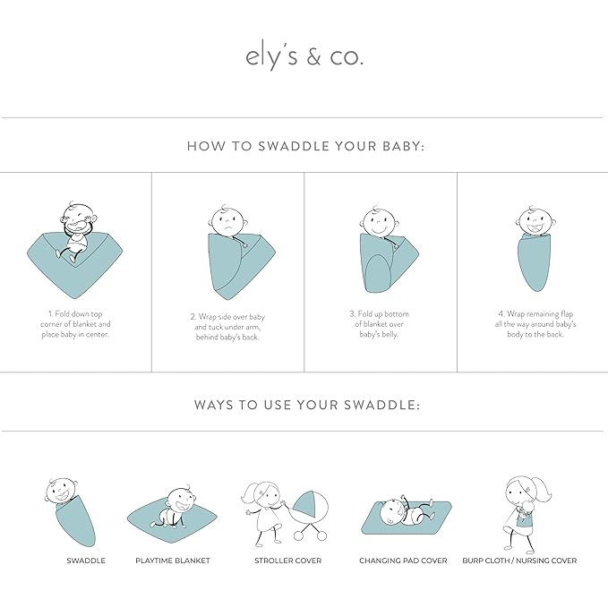 Ely's & Co. Muslin Swaddle Blanket 3-Pack for Baby Boy— 100% Cotton Muslin Extra-Large Swaddle Blankets (47”x 47”) Blue Bluebell