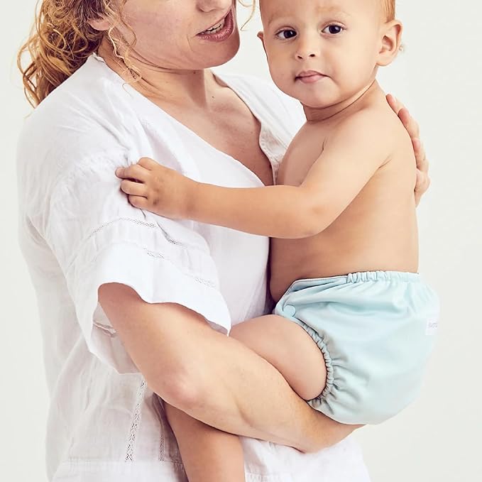 Esembly Cloth Diaper Bundle Set - 3 Organic Cotton Absorbent Inners and 1 Waterproof Outer Diaper Cover - Reusable, Washable, Snap Closure Cloth Diapers - Size 2 (18-35lbs), Mist