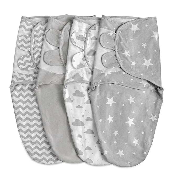Organic Baby Swaddle Sleep Sacks, 4-Pack Swaddles for Newborns Baby Essentials, Infant 0-3 Months, 100% Cotton Soft & Snug Adjustable Wrap Nursery Swaddling Blankets Improves Sleep