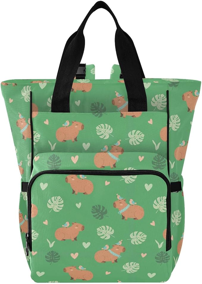 Emelivor Capybara Birds Green Diaper Bag Backpack Large Capacity Travel Baby Bags Backpack Diaper Bags for Boy Girl Mama Travel Mom Dad