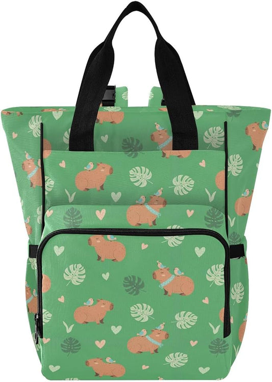 Emelivor Capybara Birds Green Diaper Bag Backpack Large Capacity Travel Baby Bags Backpack Diaper Bags for Boy Girl Mama Travel Mom Dad