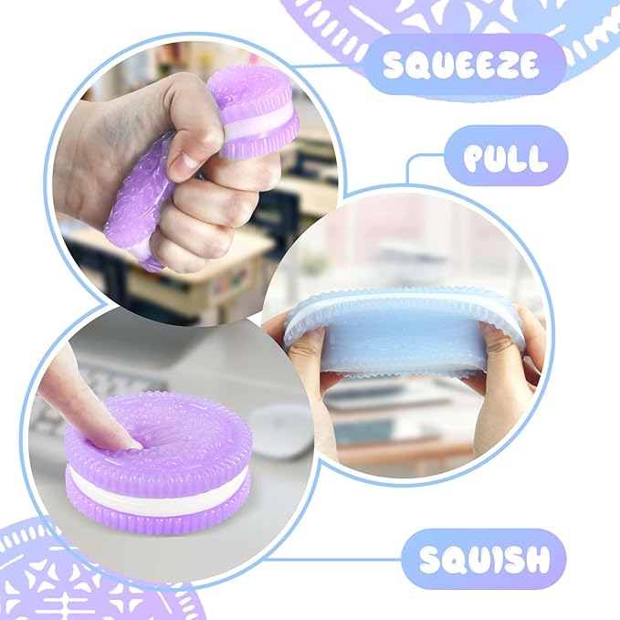 Sticky Cookie Squishies Fidget Toys Adults, Squeeze Toys Sensory Toys for Kids with Autism, Stress Balls for Adults Fidgets Birthday Gifts Party Favors for Kids(2 Pack Green Purple)