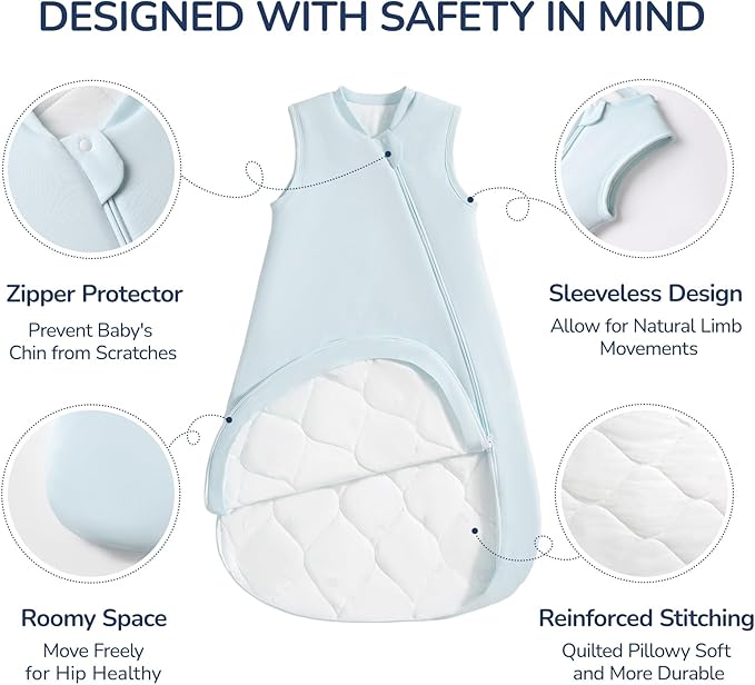 1.0 Tog 2.5 Tog Baby Sleep Sack, 100% Cotton Baby Sleeping Bag 3-24M, 2-Way Zipper Baby Wearable Blanket