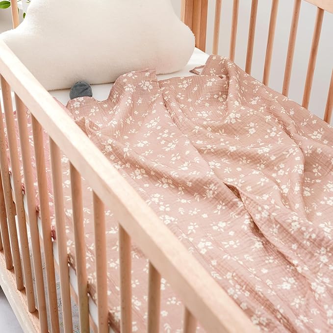 Happy Flute 4Set Muslin Swaddle Blankets–Ultra Soft Baby Blanket for Newborns,Receiving Blankets for Baby Girls & Boys–Baby Essentials 0-3 Years,40x40inches (Flower)