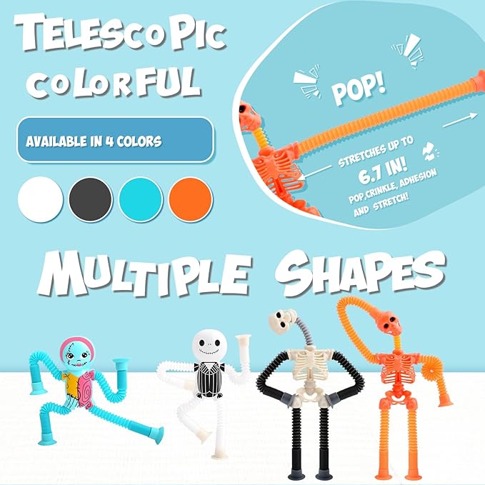 4Pcs Telescopic Suction Cup Halloween Toys,Sensory Toys for Kids 3-5 5-7,Toddler Toy,Fidget Toy,Toddler Travel Essential for Airplane,Pop Tubes, Christmas Stocking for Kids Boys Girls L