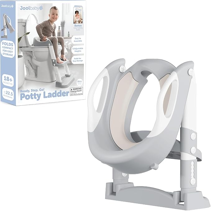Jool Baby Potty Training Seat with 2 Step Ladder for Toddlers - Splash Guard, Adjustable Height (Gray)