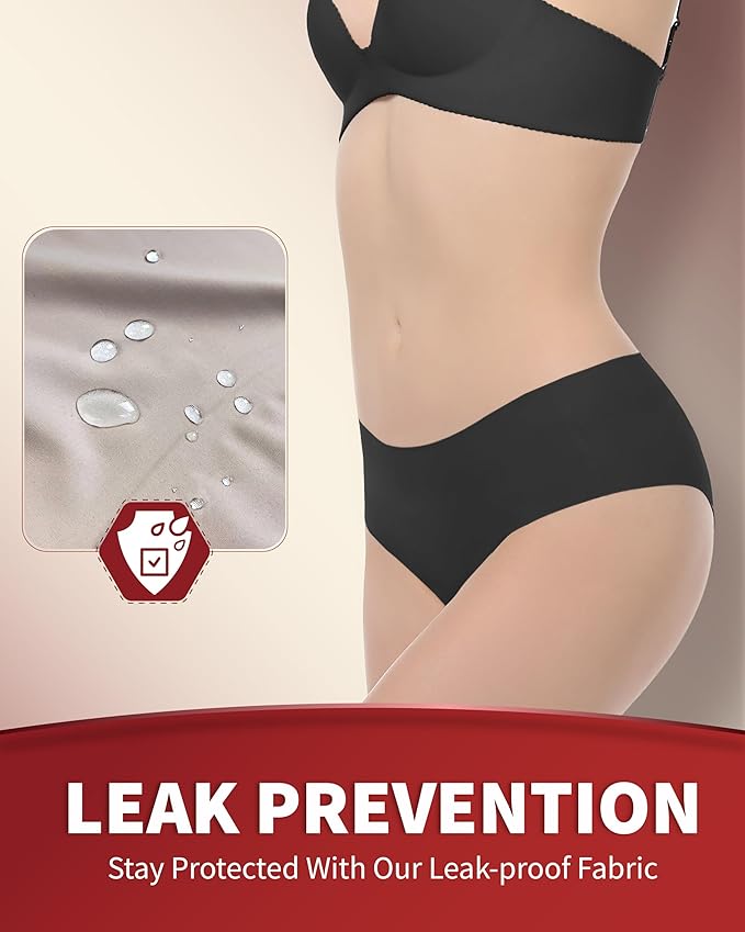 Washable Incontinence Underwear for Women, 1.8 oz Absorbency Leak Proof Seamless Mid Rise Briefs for Postpartum 3 Pack (Black, S)